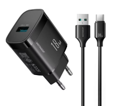 Сетевое зарядное устройство JoyROOM JR-TF4 18W Charger EU +A9 A to L 3A 1m-Black
