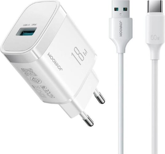 Сетевое зарядное устройство JoyRoom JR-TF4 18W Charger EU +A9 A to L 3A 1m-White