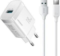 Сетевое зарядное устройство JoyRoom JR-TF4 18W Charger EU +A9 A to L 3A 1m-White