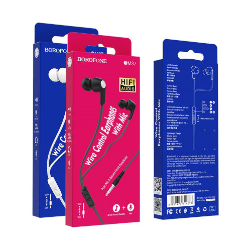 Наушники Borofone BM37 Noble sound wire control earphones with mic - Black