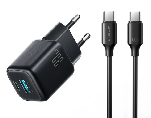 Сетевое зарядное устройство JoyRoom JR-TG7 33W Dual-Port Charger EU)+A9 C to C 60W 1m-Black