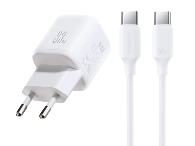 Сетевое зарядное устройство JoyRoom JR-TG7 33W Dual-Port Charger EU)+A9 C to C 60W 1m-White