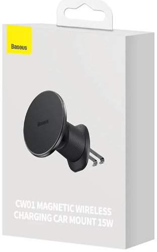 Автодержатель с беспроводной зарядкой Baseus CW01 Magnetic Wireless Charging Car Mount Air Vent Version 15W (C40141001111-00) - Черный