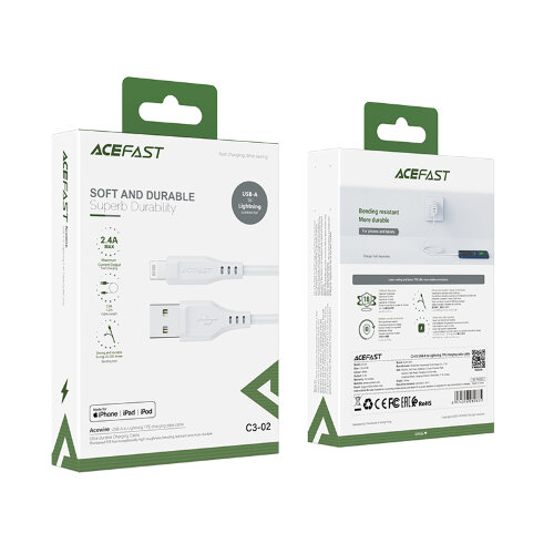 Кабель Acefast C3-02 Lightning TPE charging data cable - White