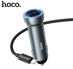 Автомобильная Зарядка HOCO Z54 Prosperous dual-port car charger set(Type-c) metal grey