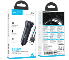 Автомобильная Зарядка HOCO Z54 Prosperous dual-port car charger set(Type-c) metal grey