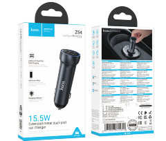 Автомобильная Зарядка HOCO Z54 Prosperous dual-port car charger Metal grey
