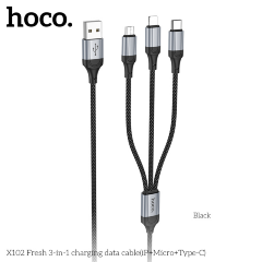 Кабель HOCO X102 Fresh 3-in-1 charging data cable(ip+Micro+Type-c) - Black