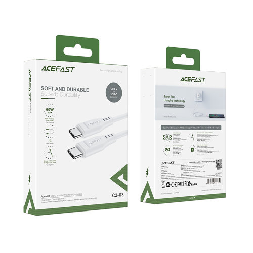 Кабель Acefast C3-03 Type-C to Type-C TPE charging data cable - White