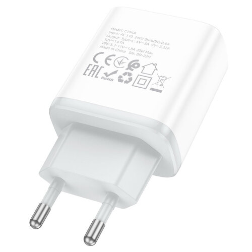 Зарядный конвертер Hoco C104A stage single port PD20W charger (EU) - White