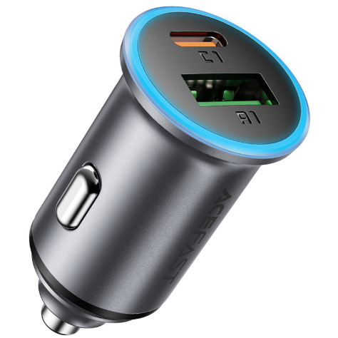 Автомобильное ЗУ ACEFAST B15 65W (USB-A+USB-C) dual port metal car charger Metal gray