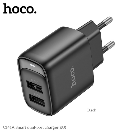 Сетевое зарядное устройство HOCO C141A Smart dual-port charger(EU) - Black
