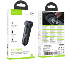 Автомобильная Зарядка HOCO Z54B Prosperous PD60W(2C) car charger Metal grey