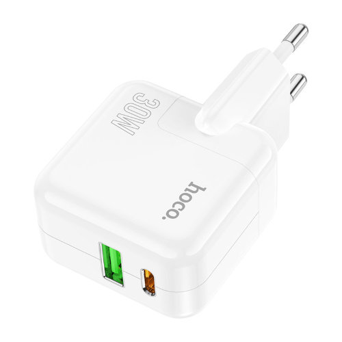 Зарядный конвертер HOCO C111A lucky dual port PD30W+QC3.0 charger (EU) - White