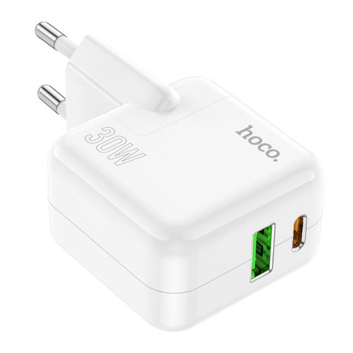 Зарядный конвертер HOCO C111A lucky dual port PD30W+QC3.0 charger (EU) - White