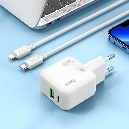 Зарядный конвертер HOCO C111A lucky dual port PD30W+QC3.0 charger (EU) - White