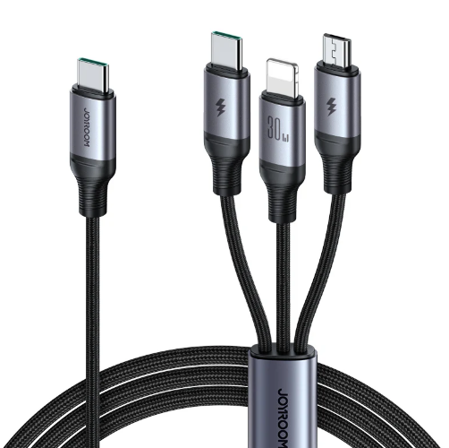 Кабель JoyRoom S-A21 Speedy Series 30W 3-in-1 Fast Charging Cable (Type-C to L+C+M) 1.2m-Black