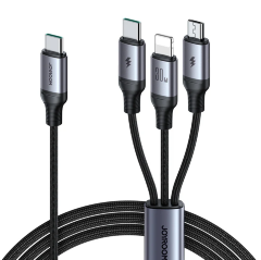 Кабель JoyRoom S-A21 Speedy Series 30W 3-in-1 Fast Charging Cable (Type-C to L+C+M) 1.2m-Black