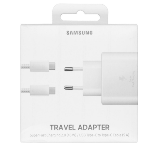 Сетевое зарядное устройство Samsung Adapter 45W + Кабель USB-C to USB-C TA845 - White
