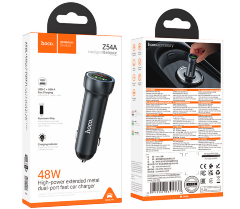 Автомобильная Зарядка HOCO Z54A Prosperous 48W dual-port PD30W+QC3.0 car charger Metal grey