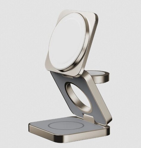 Беспроводная зарядка MOMAX (UD31L) 3-in-1 Wireless Charging Stand Natural - Titanium