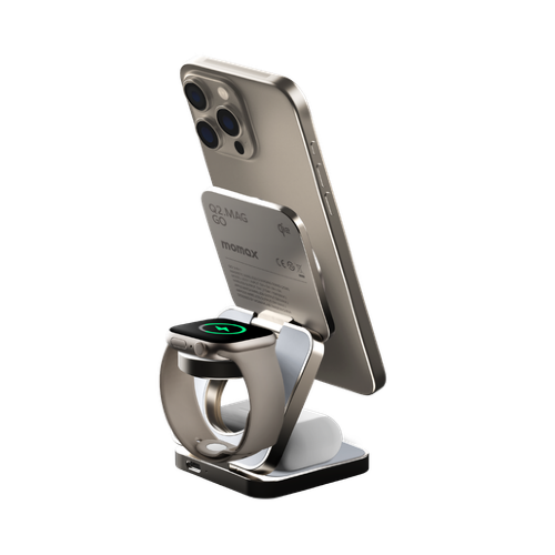 Беспроводная зарядка MOMAX (UD31L) 3-in-1 Wireless Charging Stand Natural - Titanium