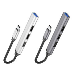 Хаб hoco HB26 4 in 1 adapter(Type-C to USB3.0+USB2.0*3) - Gray