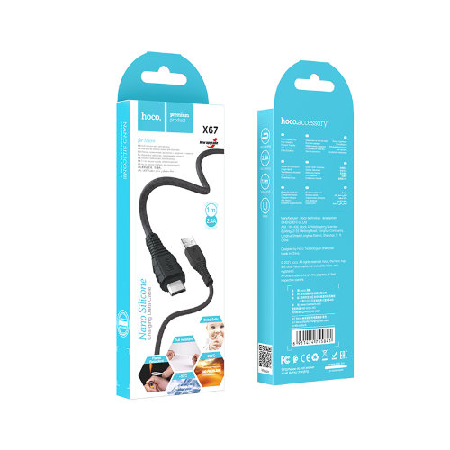 Кабель Hoco X67 Nano silicone charging data cable for Micro - Black