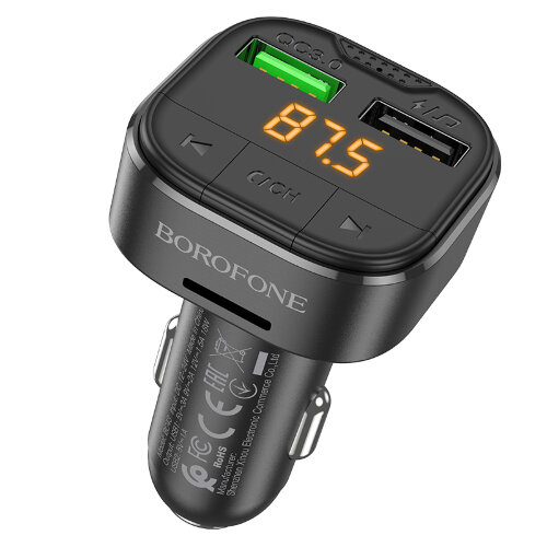 Автомобильное ЗУ/FM-трансмиттер Borofone BC43 Flash, 2*USB - Черный