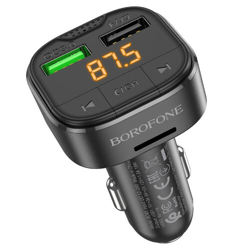 Автомобильное ЗУ/FM-трансмиттер Borofone BC43 Flash, 2*USB - Черный