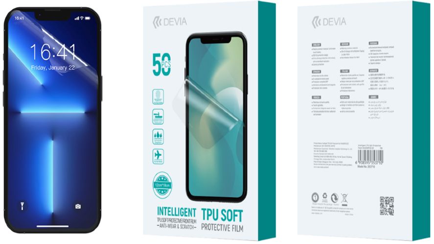 Пленка Devia intelligent TPU front film kintone series (Anti-Wear Scratch) 50 шт.- Прозрачная