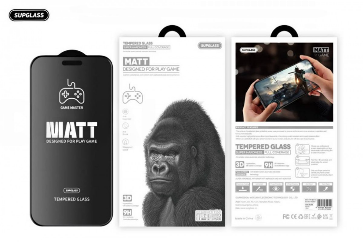 Защитное стекло SupGlass XC-13 Full Coverage Matt Gaming Glass IP 16 Plus/15 Plus(6.7) для iPhone 16 Plus (6.7)