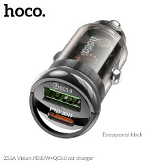 Автомобильное ЗУ Hoco Z53A Vision PD30W+QC3.0 Transparent - Black