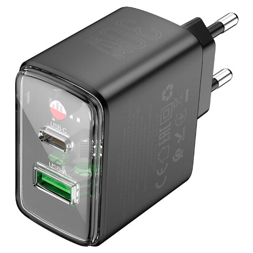 Сетевой адаптер Hoco CS42A Smart PD30W+QC3.0 Charger (EU) - Black