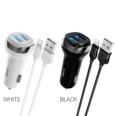 Автомобильное зарядное устройство hoco Z40 Superior с кабелем Lightning - White
