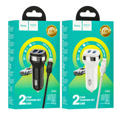 Автомобильное зарядное устройство hoco Z40 Superior с кабелем Lightning - White