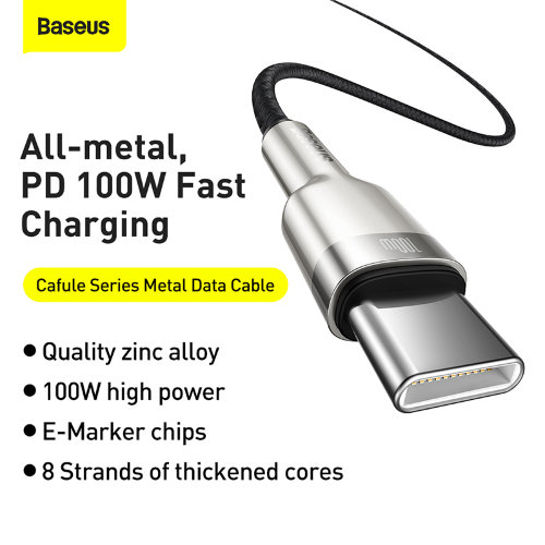 Кабель Baseus Cafule, Type-C - Type-C, 5A, 100W, 1 м - Черный (CATJK-C01)