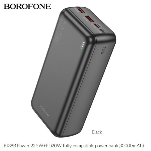 Внешний аккумулятор Borofone BJ38B Power 22.5W+PD20W fully compatible power bank(30000mAh) Black