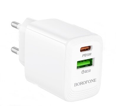 Сетевой Адаптер BOROFONE BN29 Fuente PD30W+QC3.0 charger(EU) White