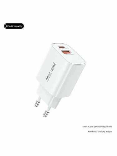 Сетевое зарядное устройство Remax GaN fast charger(U187-AC20W) EU - White