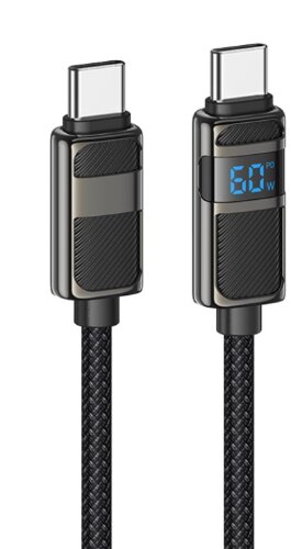 Кабель HOCO U137 Line 60W charging data cable with display (Type-C to Type-C) - Black