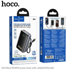 Внешний аккумулятор HOCO Q54 Shine PD45W power bank with cable 20000mAh - Metal Gray