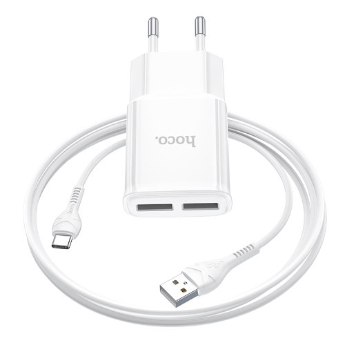Зарядка hoco C88A Star round dual port charger set (Type-C) (EU) - Белый