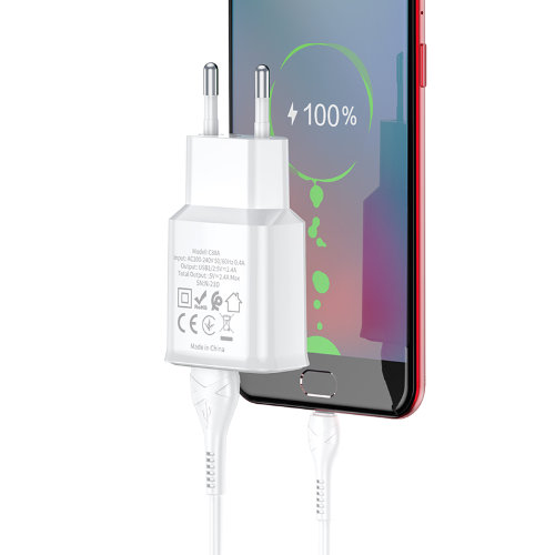 Зарядка hoco C88A Star round dual port charger set (Type-C) (EU) - Белый