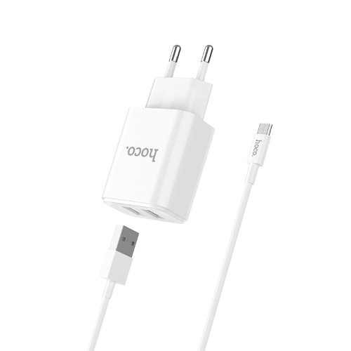 Сетевой адаптер hoco C62A Victoria dual port charger set(Micro)(EU) - Белый