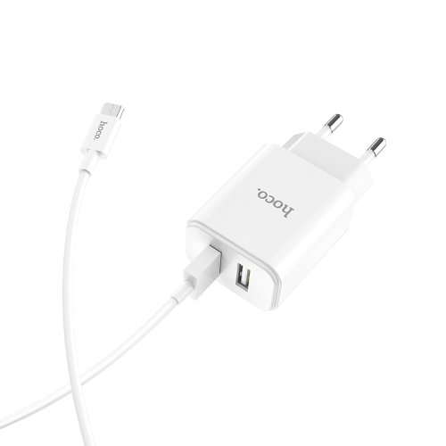 Сетевой адаптер hoco C62A Victoria dual port charger set(Micro)(EU) - Белый