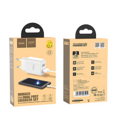 Сетевой адаптер hoco C62A Victoria dual port charger set(Micro)(EU) - Белый