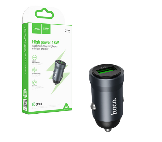 Автомобильное зарядное устройство HOCO Z62 Energy single-port QC3.0 car charger set(Type-C) - Metal Gray