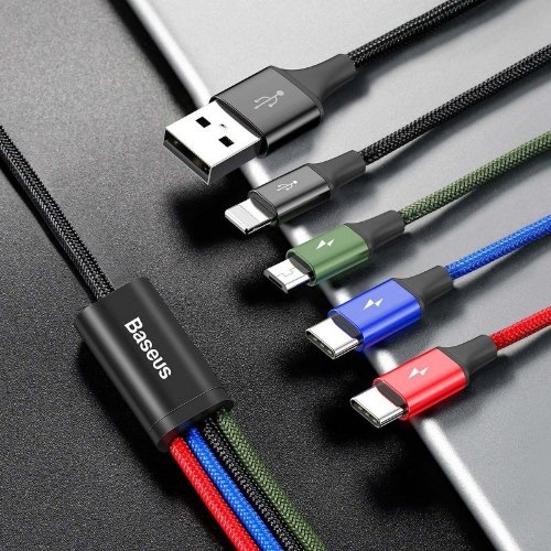 Кабель Baseus Fast 4-in-1 Cable For lightning+Type-C(2)+Micro 3.5A 1.2M (CA1T4-B01) - Black