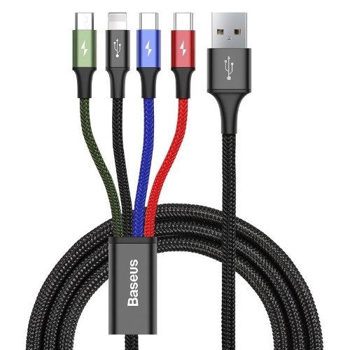 Кабель Baseus Fast 4-in-1 Cable For lightning+Type-C(2)+Micro 3.5A 1.2M (CA1T4-B01) - Black